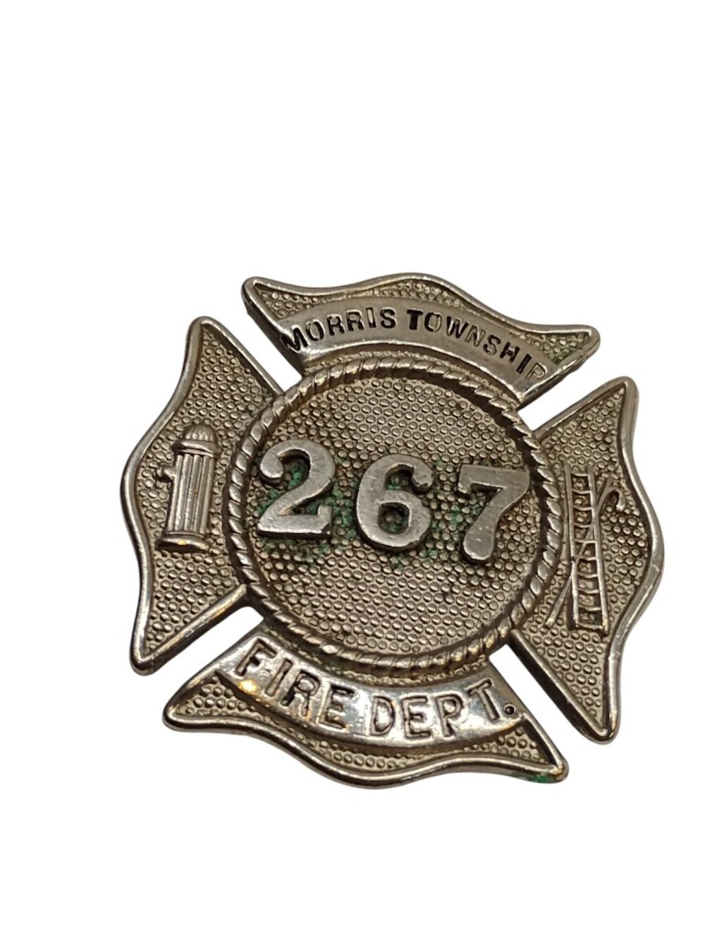 Vintage Obsolete Metal Badge Pin Morris Township Fire Department 267 Number